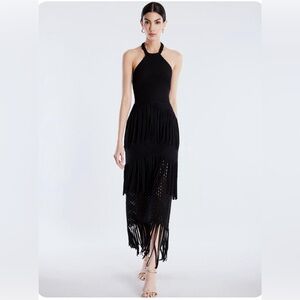 BCBG MAXAZRIA Lace Fringe Black Dress